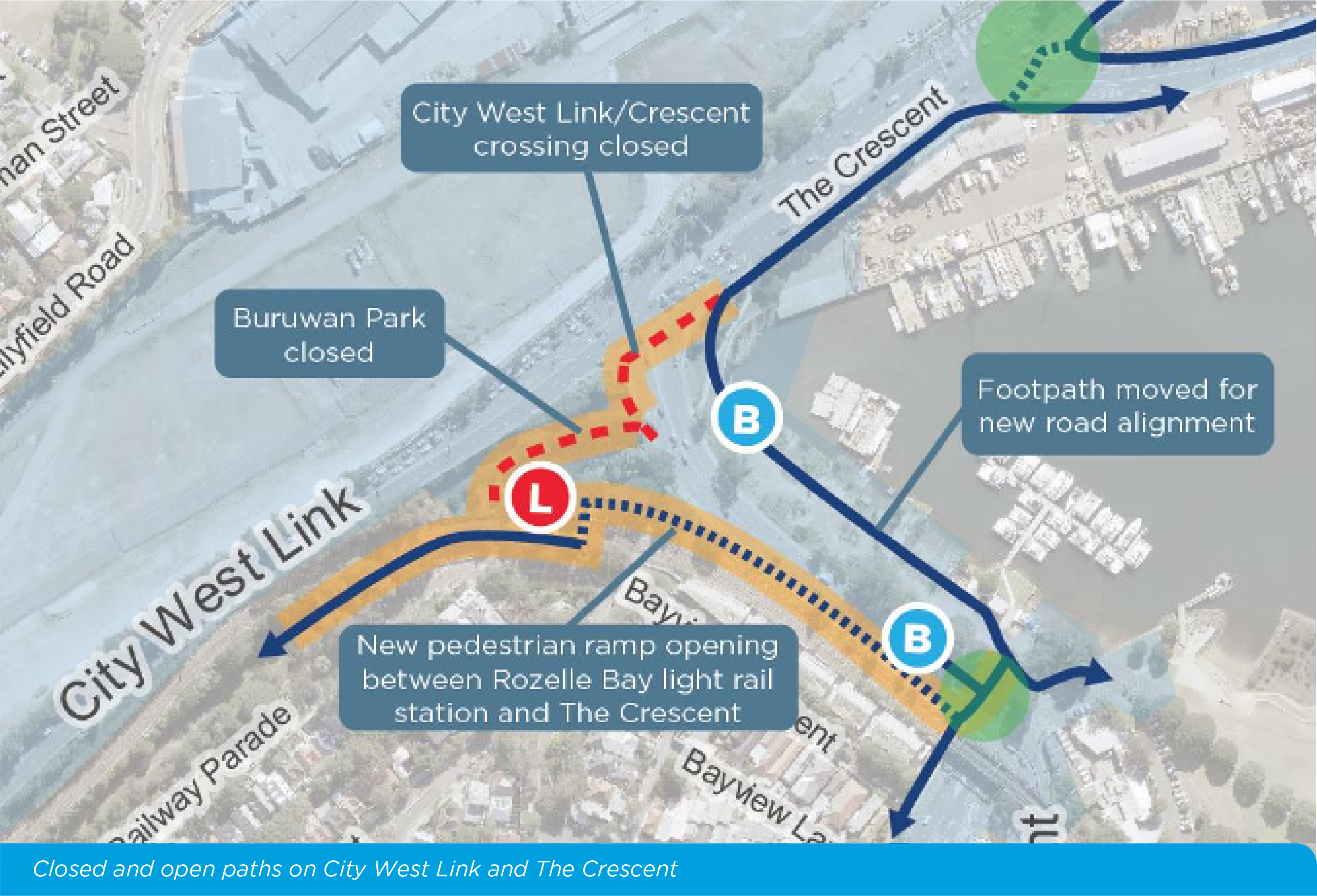 Closed And Open Paths On City West Link And The Crescent